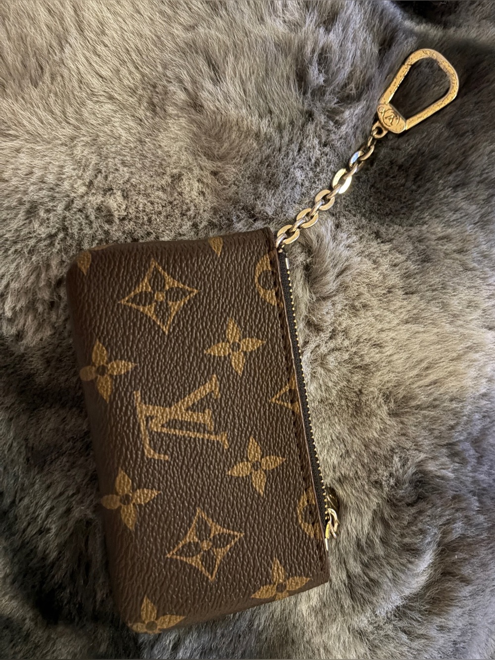 Louis Vuitton Brown Monogram Zip Coin Pouch with Gold Chain - Picture 3 of 8